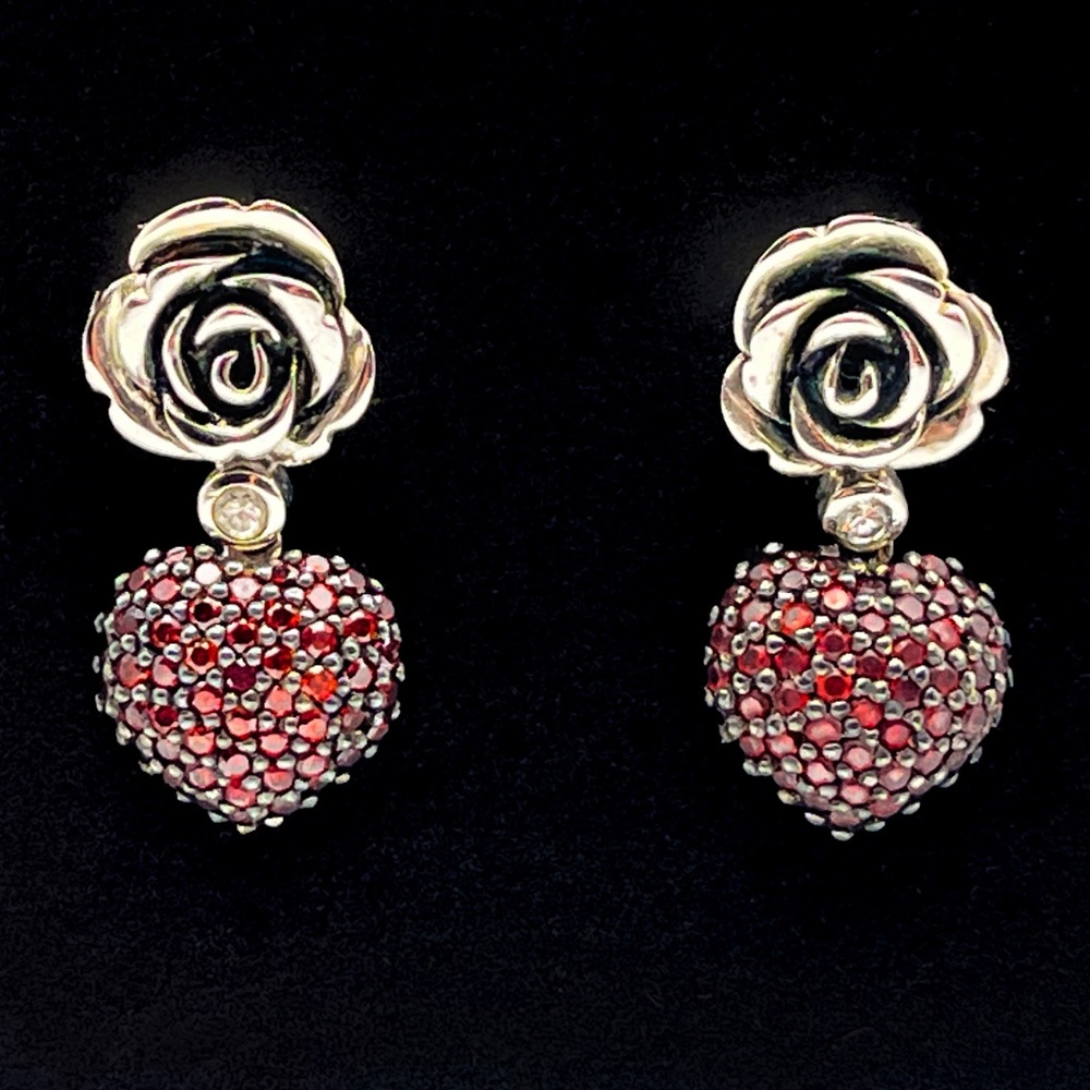 Giorgio Martello Milano 925 Silver and Ruby Pavé Earrings | Vintage 80's - Picture 1 of 9